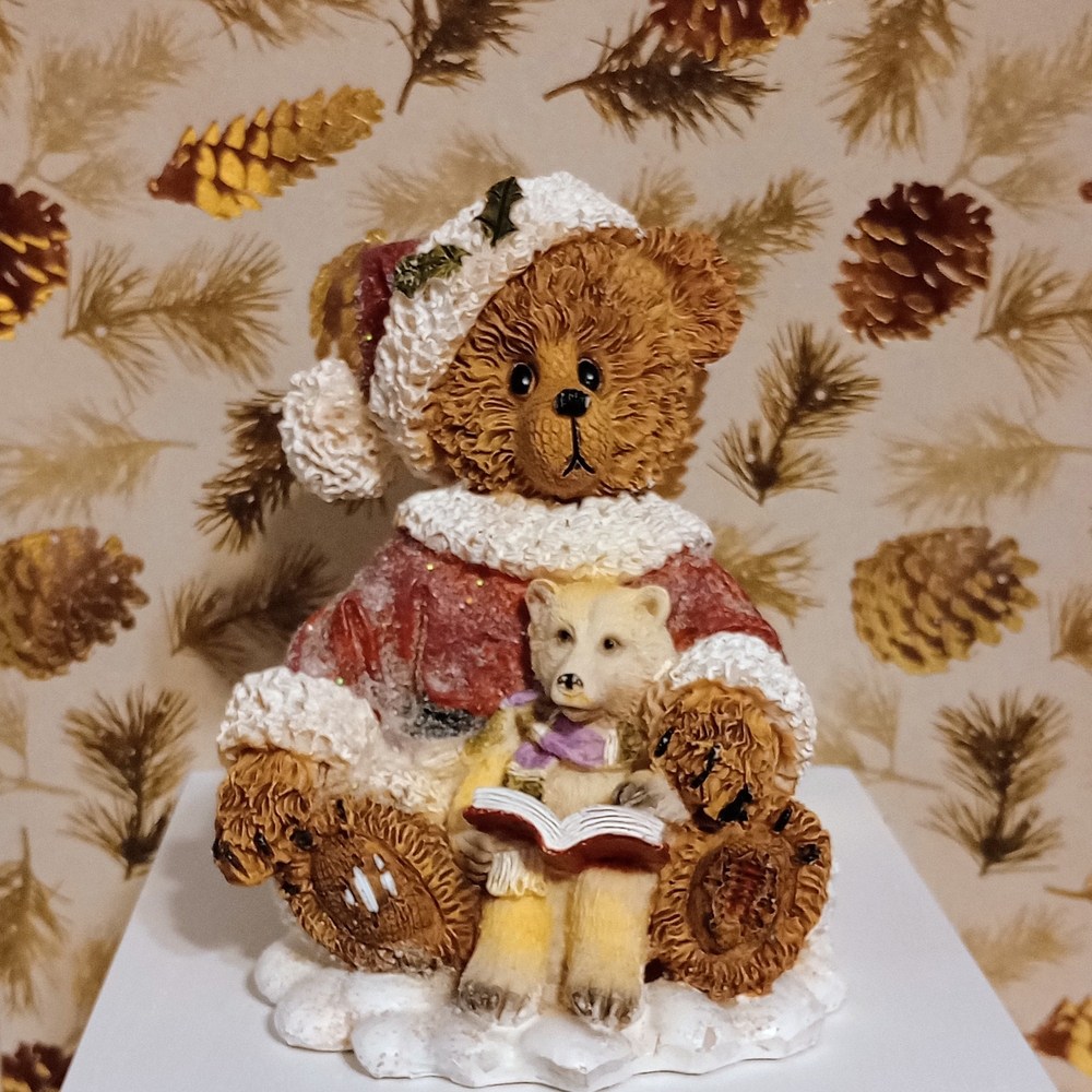 Holiday Teddy Bear Figurine in Brown and Red ,Like New ( Bundle 3 For 15)